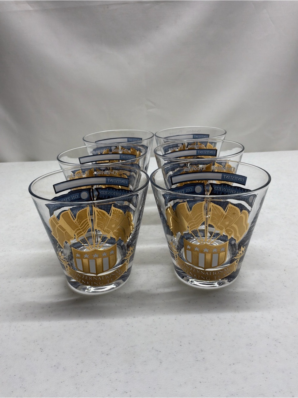 Culver MCM Vintage International Drinking Team Rock Glasses Set of 6 Rare Signed